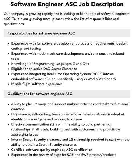 Software Engineer Asc Job Description Velvet Jobs