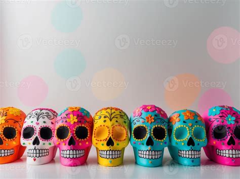 Colorful sugar skulls festive tradition for Day of the Dead. 53619299