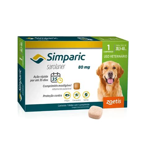 Simparic 80mg 20 1 A 40kg Antipulgas 1 Comprimido - Simparic 80mg Antipulgas para Cães 20,1Kg a 40Kg 1 Comprimido - Zoetis