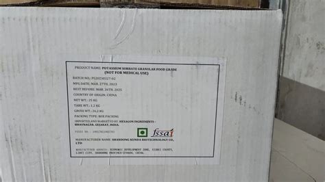 Potassium Sorbate Food Grade Packaging Type Box Packaging Size 25kg