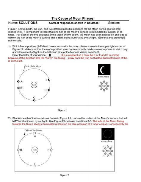 The Cause Of Moon Phases Worksheets Answers