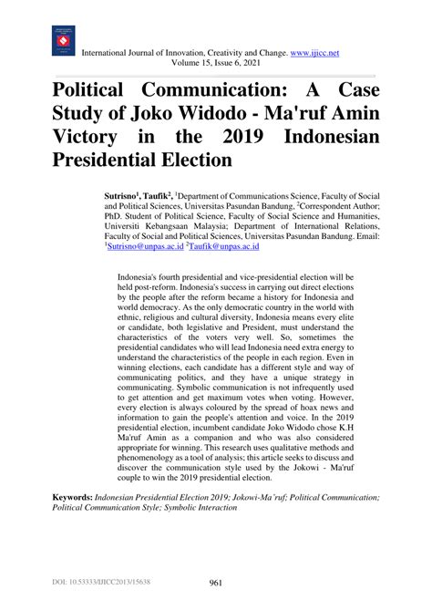 (PDF) Political Communication: A Case Study of Joko Widodo - Ma'ruf ...