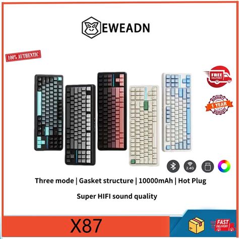 EWEADN X87 Three Mode Customized Mechanical Keyboard Side Engraved Keycap Wireless Bluetooth Hot