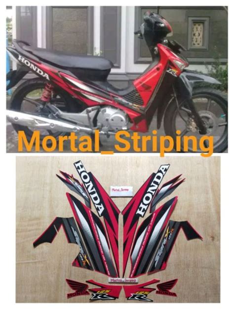 STIKER STRIPING LIS BODY MOTOR SUPRA X 125 R HONDA 2006 HITAM MERAH