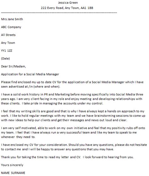 Social Media Cover Letter Template