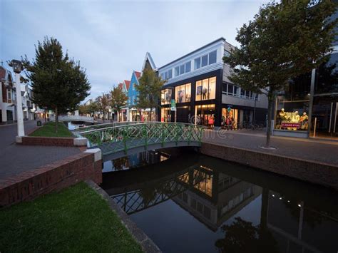 Cityscape Panorama Twilight View Of Gedempte Gracht Canal At Zaan River