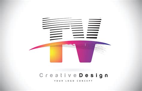 Tv T V Letter Logo Design With Creative Lines And Swosh In Purple Brush