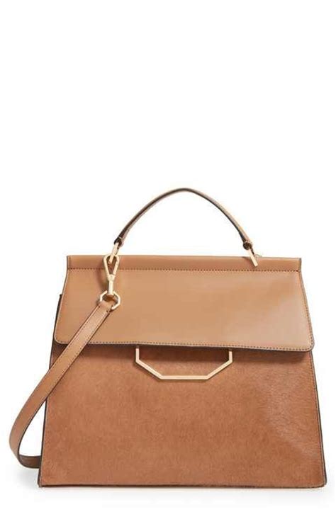 Louise Et Cie Towa Genuine Calf Hair Satchel Stylish Camel Bag