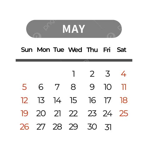 Mayo Calendario Gris Estilo Simple Vector Png Calendario