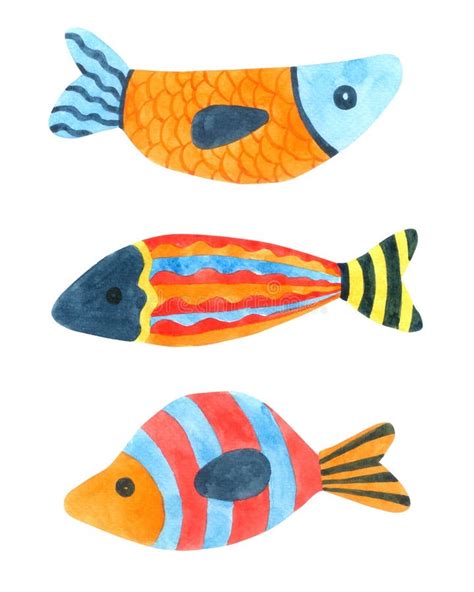 Aquarela Dos Desenhos Animados Dos Peixes No Fundo Branco Car Ter