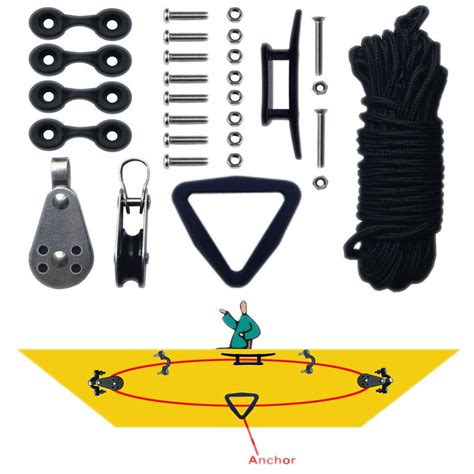 Duojin Kayak Canoe Anchor Trolley Kit System Pulley Cleat Pad Eye Ring