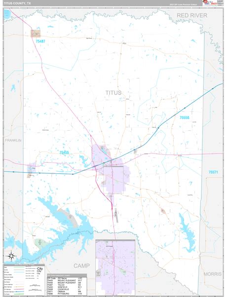 Titus County, TX Wall Map Premium Style by MarketMAPS - MapSales