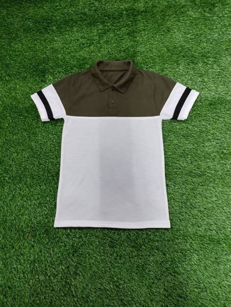 Spun Fabric Striped Men Half Sleeve Polo Neck Cotton T Shirt At Rs