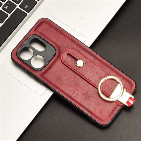 For Infinix HOT 50i X6531 Wristband Leather Back Phone Case Red Alexnld