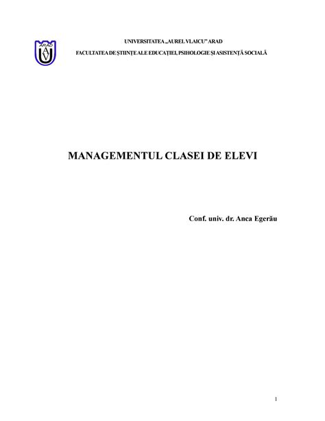 Managementul Clasei De Elevi PH III UNIVERSITATEA AUREL VLAICU ARAD