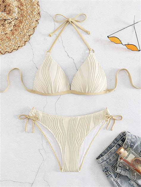 SHEIN Swim Strukturiertes Bikini Set Mit Ring Verbundenem Neckholder