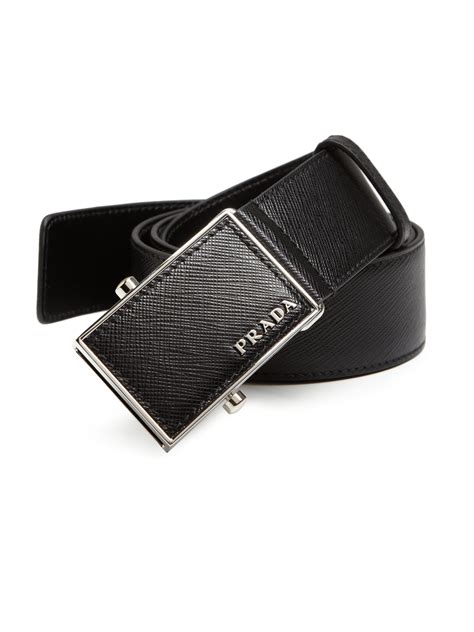 Lyst Prada Saffiano Leather Plaque Belt In Black For Men