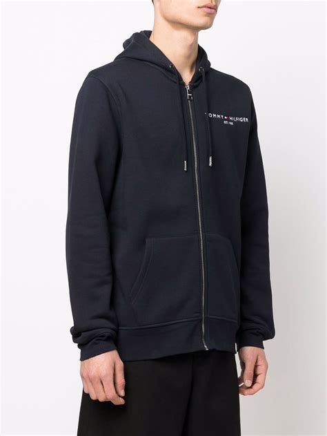 Tommy Hilfiger Logo Embroidered Zip Up Hoodie Farfetch