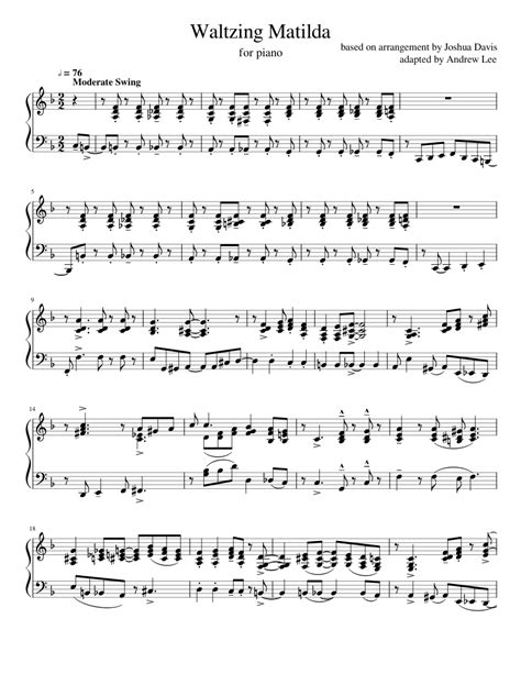 Waltzing Matilda Joshua Davis For Piano Sheet Music For Piano Solo