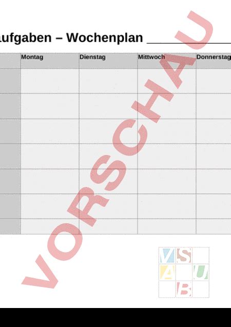 Arbeitsblatt Wochenplaner Administration Methodik Hilfen