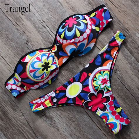 Trangel New Colorful Sexy Bikini Floral Print Bikinis Halter Swimwear