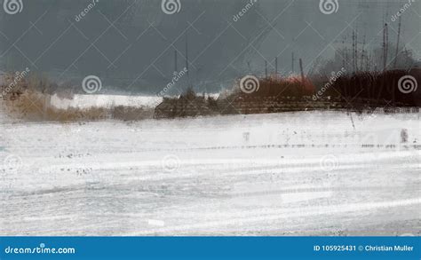 Paesaggio Freddo Della Neve Di Inverno Con La Pittura Dell