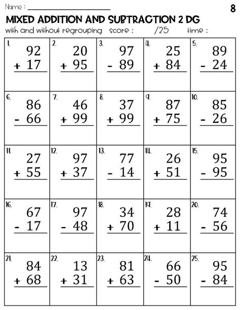 Two Digit Mixed Addition And Subtraction With And Without Regrouping