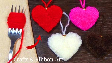 Easy Pom Pom Heart Making Idea With Fork Amazing Valentines Day