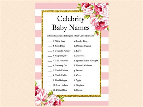 Celebrity Baby Names Celebrity Mom Game Famous Baby Names - Etsy