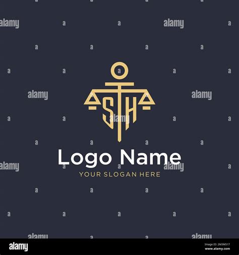 SH Initial Monogram Logo With Scale And Pillar Style Design Ideas Stock