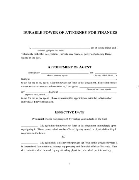 Durable Power of Attorney for Finances Free Download