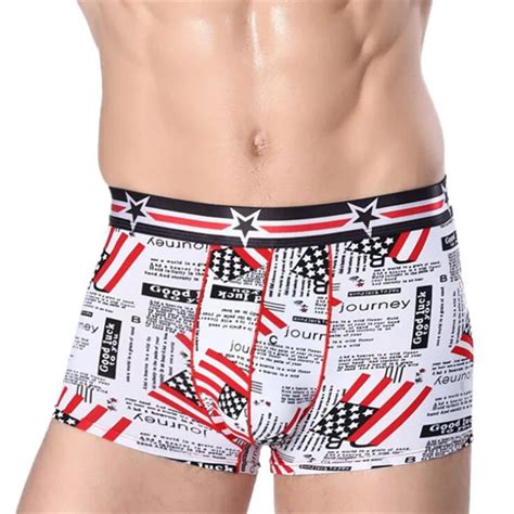 Mens Boxer Shorts Underwear Ice Silk Print Underwear Men Printed Flag Male Boxer Panties Big