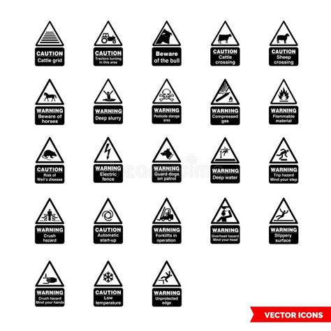 Farm Safety Hazard Signs Icon Set Of Color Types Isolated Vector Sign