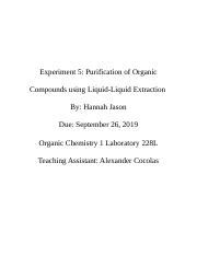 Purification Of Organic Compounds Using Liquid Liquid Extraction Lab