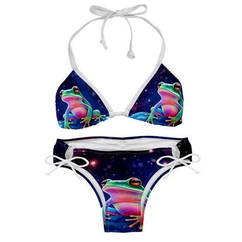 Starry Sky Frog Detachable Sponge Adjustable Strap Bikini Set Two Pack