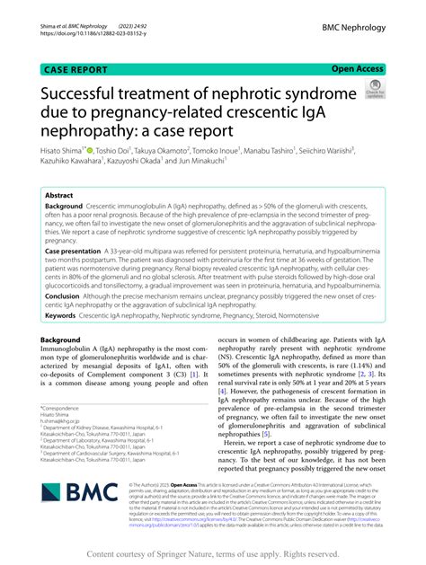 Pdf Successful Treatment Of Nephrotic Syndrome Due To Pregnancy Related Crescentic Iga