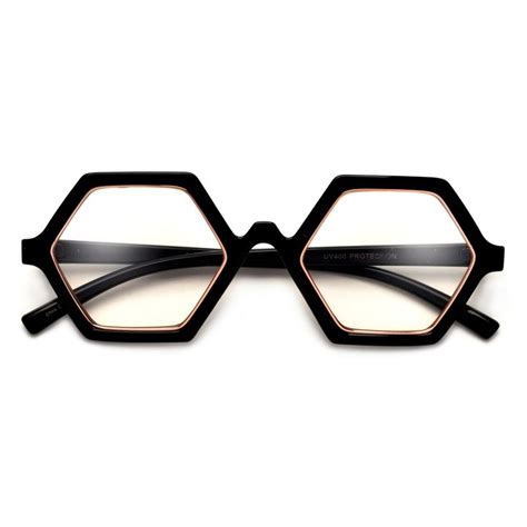 Bold Hexagonal Fashion Forward Clear Eyewear Funky Glasses Glasses