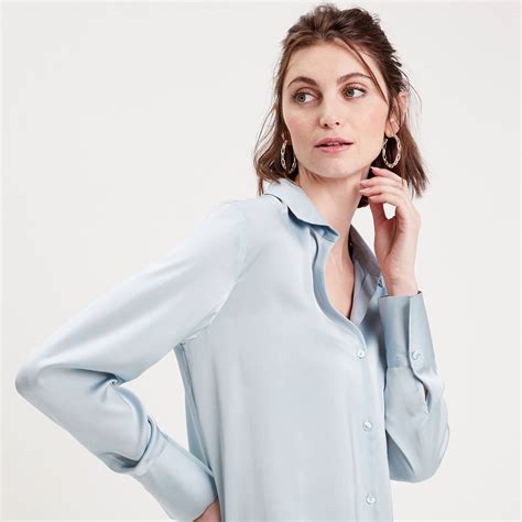 Chemise Manches Longues Satin Bleu Clair Femme Vibs