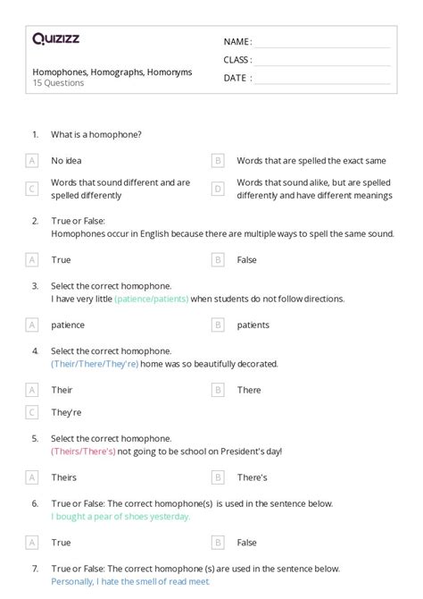 50 Homophones And Homographs Worksheets For 6th Grade On Quizizz Free And Printable