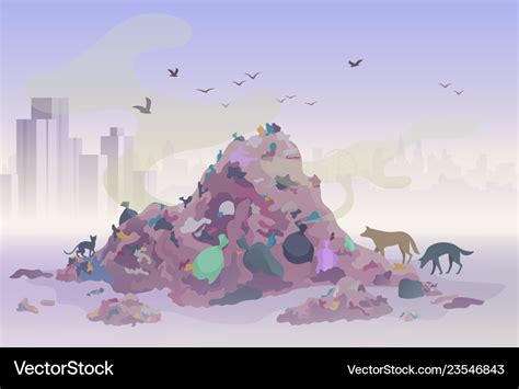 Smelling Landfill Waste Landscape With City Vector Image