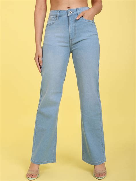 Buy Flying Machine Women Blue Wide Leg High Rise Light Fade Jeans