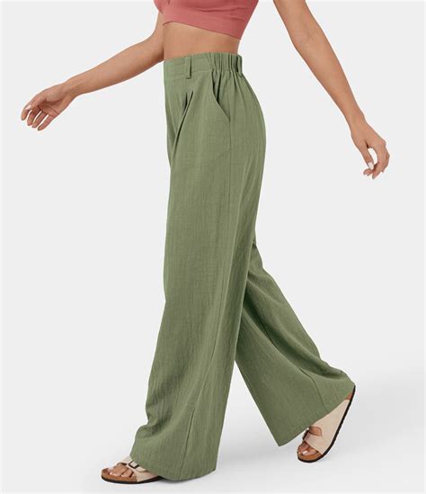 Womens High Waisted Plicated Side Pocket Wide Leg Flowy Solid Palazzo