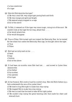 The Tiger Rising By Kate Dicamillo Multiple Choice Study Guide Quiz