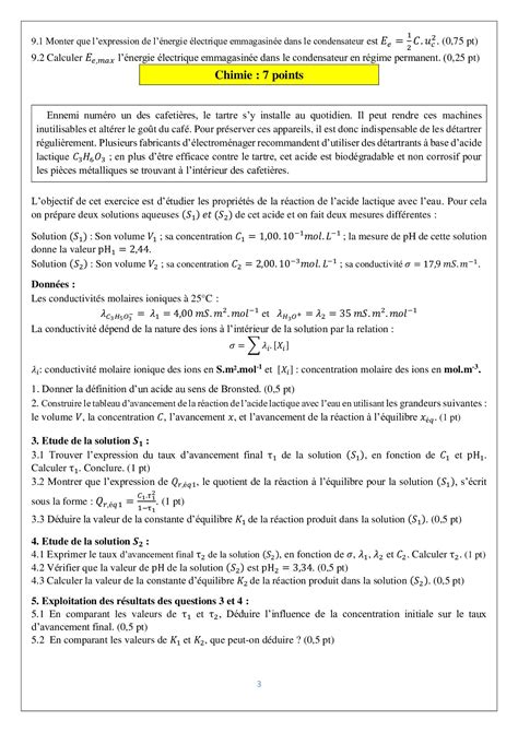 Devoir 2 Modèle 3 Physique Chimie 2 Bac Spc Semestre 1 Alloschool