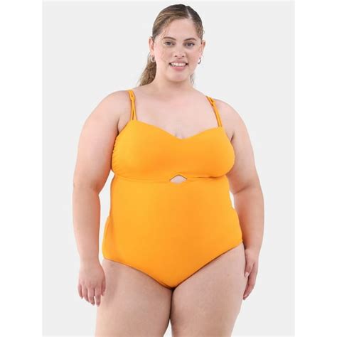 Time And Tru Womens Plus One Piece Sweetheart Neck Swimsuit With