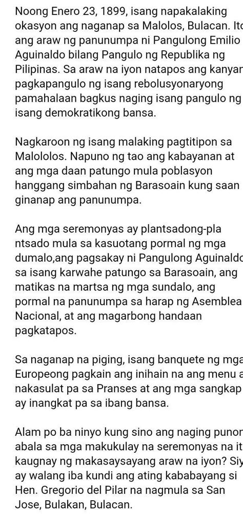 Ano Nangyari Noong Enero 23 1899 Brainly Ph