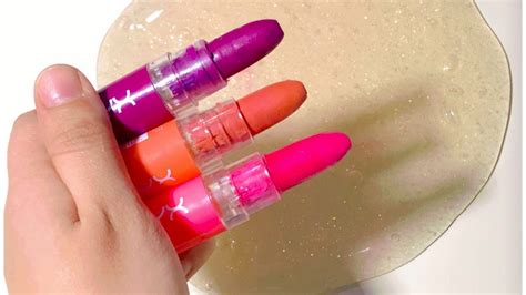 Slime Coloring With Makeup Mixing Lipstick And Eyeshadow Into Clear