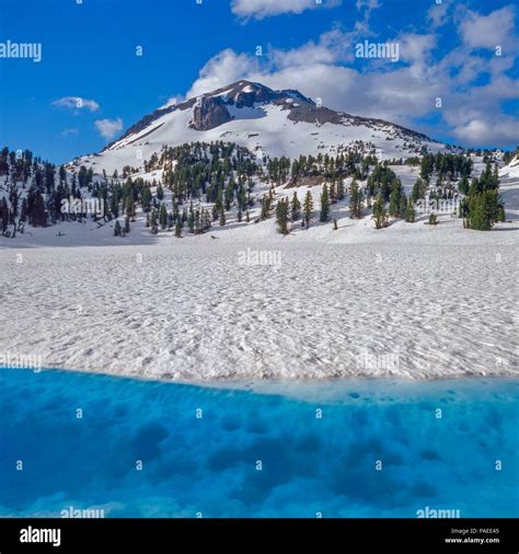 Frozen Lake Helen Lassen Volcanic National Park California Stock