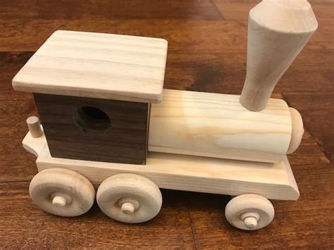 Free Shipping Handmade Wooden Toy Train Engine With 3 Cars Etsy