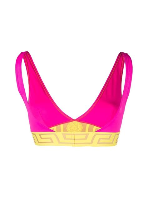 Versace Greek Monogram Triangle Bikini Top In Fuchsia Modesens